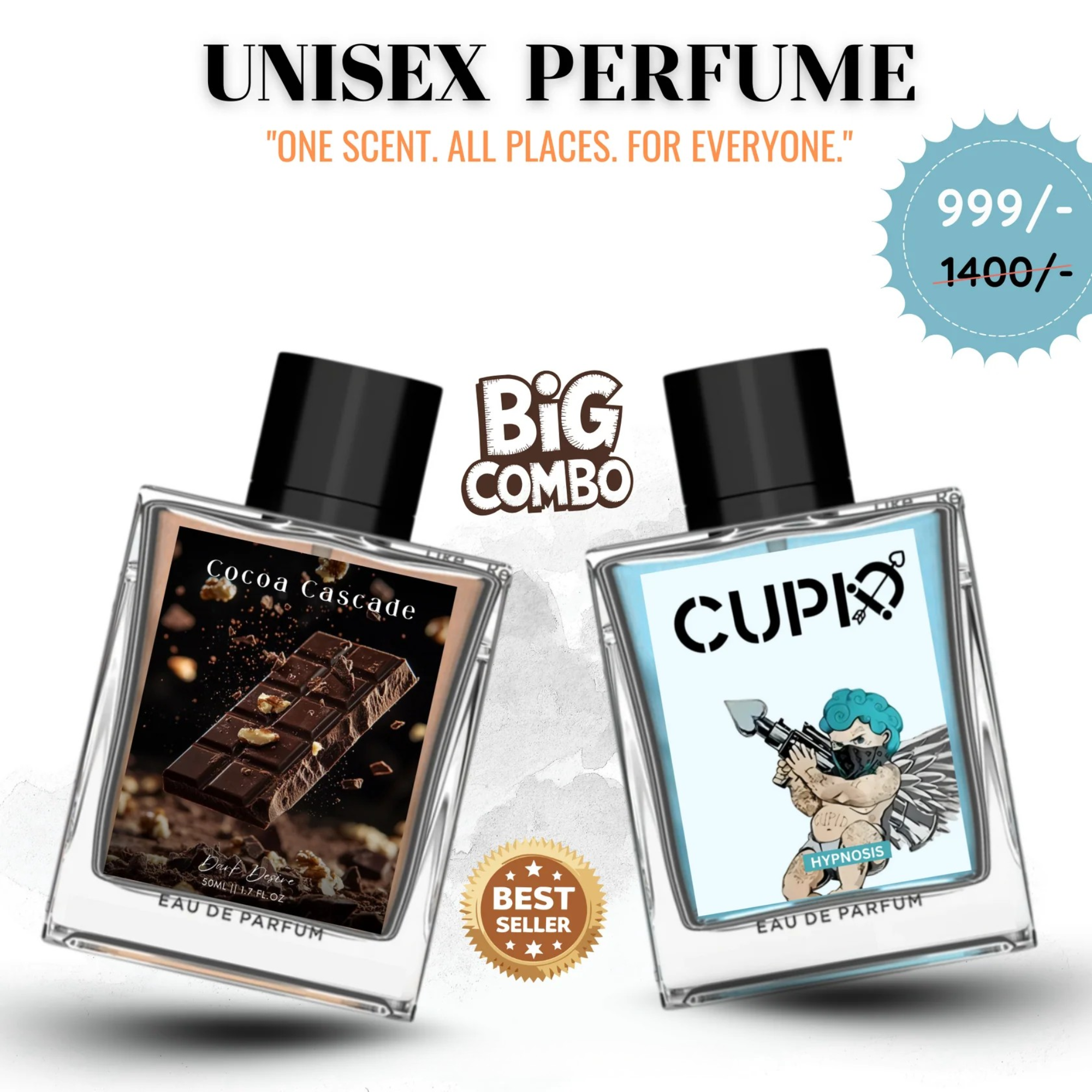 Unisex Perfume Combo - Cocoa Cascade & CUPID Pheromone Cologne for Men | Long-Lasting Eau De Parfum (50ml x 2)
