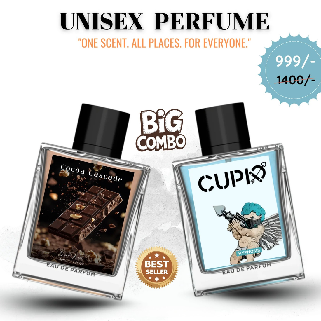 Unisex Perfume Combo - Cocoa Cascade & CUPID Pheromone Cologne for Men | Long-Lasting Eau De Parfum (50ml x 2)