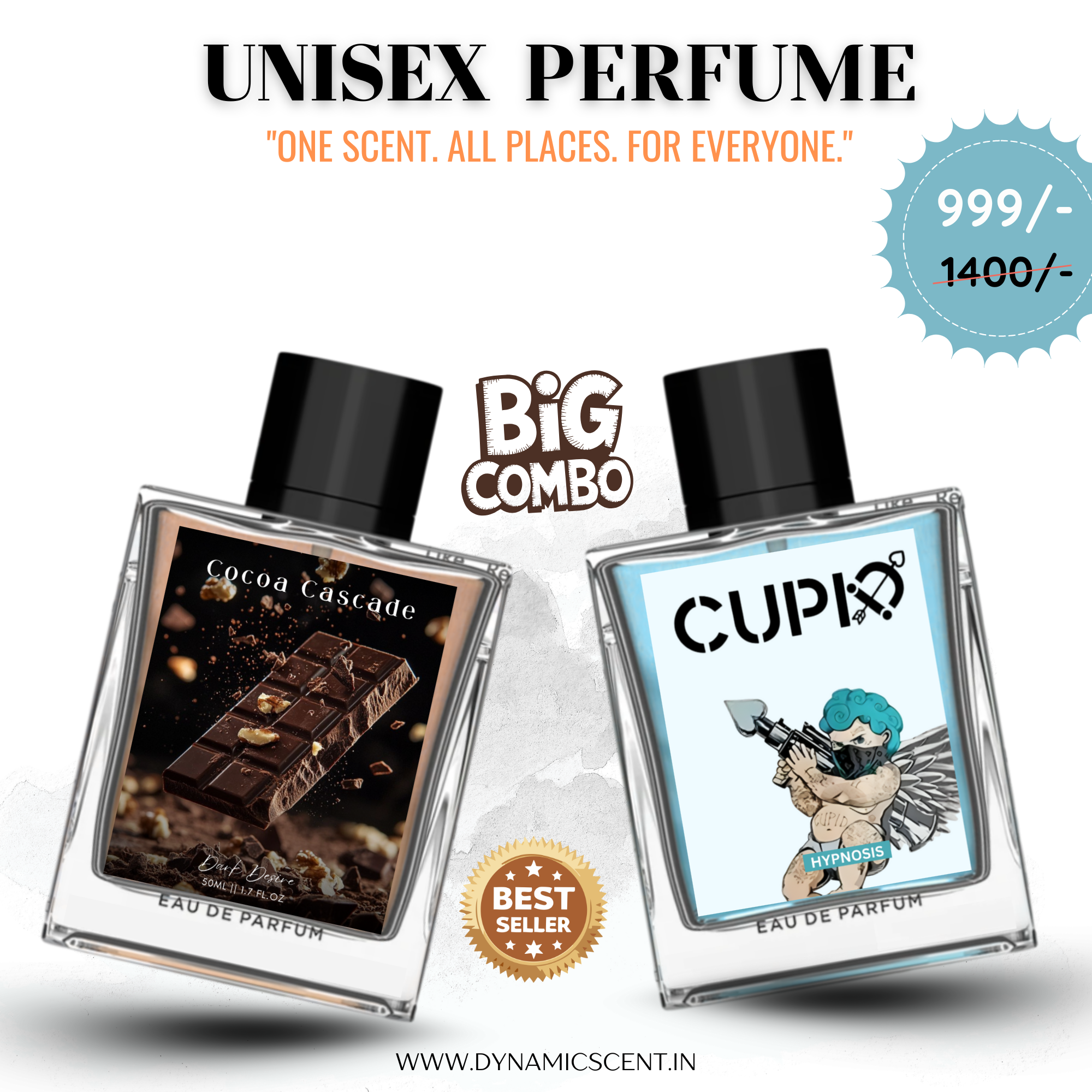 Unisex Perfume Combo - Cocoa Cascade & CUPID Pheromone Cologne for Men | Long-Lasting Eau De Parfum (50ml x 2)